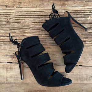 AQUAZURRA Black Suede Lace Up Heeled SANDALS